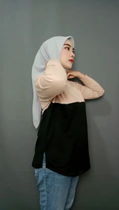 Baju Distro Kaos Kombinasi Lengan Panjang Leher dan Manset RIB Katun Combed 30s Wanita Dewasa Oblong