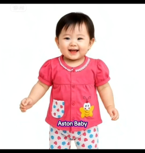 Setelan Baju Tidur Bayi Perempuan Lengan Pendek Celana Panjang Kancing Depan 3-18 Bulan Motif Kupu / Baju Piyama Setelan Anak Perempuan Kekinian