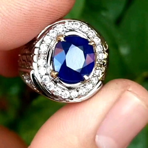 Cincin Batu Natural Blue Sapphire Corundum Asli Safir Srilanka