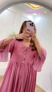 MAUREN DRESS | Dress Busui | Kancing Aktif | Lengan Rampel Terompet