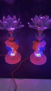 Bộ 2 Đèn Hoa Sen Pha Lê Nguyên Khối Để bàn Thờ Phật Đèn Hoa Sen Đèn Thờ Cúng Cao 35cm (giá một cặp)35047