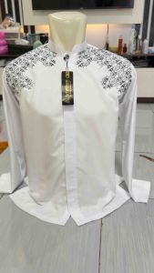 Arfathan Baju Koko Putih Pria Dewasa Arfathan Lengan Panjang Motif Bordir Pundak ARF-1108