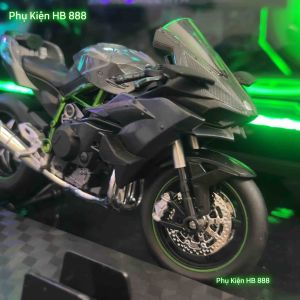 (Tặng đế) Mô hình xe mô tô Kawasaki Ninja H2R bằng hợp kim có âm thanh và đèn 1:12 - Đồ chơi die-cast - đồ Decor -Quà cho bé