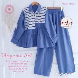 [[ Ready Stock ]] Setelan Blouse dan Celana Mayumi Set Kids by Fasha Baju Wanita Casual Model Kekinian Oneset Salur Lengan Panjang One Set Polo Linen Setcel Wanita Polos allsize Fit M to XL