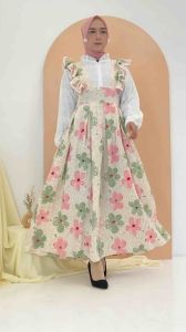 Dress Gamis Renda Baju Wanita Motif Bunga Bunga Crinkle Printing D84