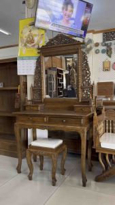 โต๊ะเครื่องแป้ง ไม้สัก สูง 180 x กว้าง 100 x ลึก 48 cm. พร้อมเก้าอี้ มีประกันการจัดส่ง โต๊ะเครื่องแป้งโบราณ Rustic Large Wooden Dressing Table