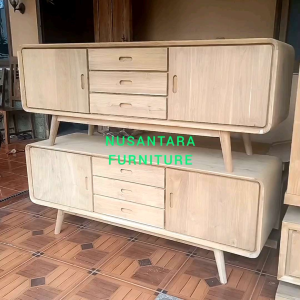 Meja Rak TV Minimalis Mentah Kayu Jati Mebel Jepara