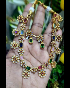 Haseenas AD Stones Rectangle With Flower Designs Set