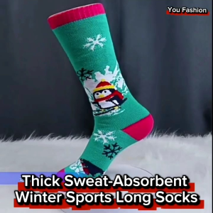 Childrens Ski Socks Towel Bottom Thick Sweat-Absorbent Winter Sports Long Warm Socks Snowman Cotton Socks
