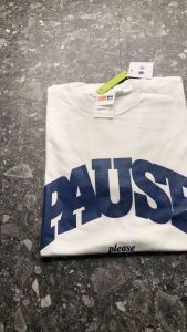 T-Shirt Oversize Pause - Putih Logo Text Basic | Kaos Pria Wanita Putih Cotton Combed 30s