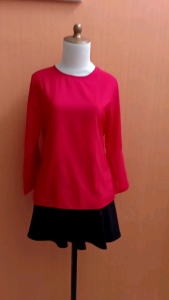 atasan wanita merah polos M cewek blouse lengan terompet santai