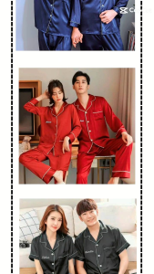 Piyama pajamas baju tidur couple pria wanita custom bordir nama hadiah kado gift nikahan wedding pernikahan prewedding / untuk seserahan murah unik lucu navy hitam merah maroon cewek cowok lengan panjang