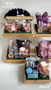 Kotak Hantaran Pernikahan Kayu Jati Belanda 1set Isi 4 + Tutup Mika