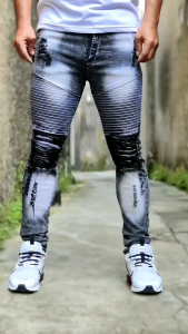 Celana Jeans Sobek Pria Panjang Bikers Garis Stretch Melar Denim Tebal Slimfit Skinny Size 28-33