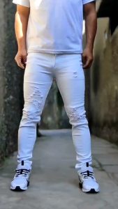 Celana Jeans Sobek Pria Panjang Stretch Melar Denim Tebal Slimfit Skinny Size 28-33 Warna Putih