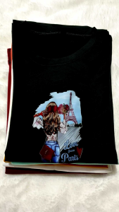 kaos wanita lengan pendek motif paris girl kekinian 100rb dapat 6 pcs bahan babyterry