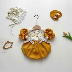 Body Lụa Vàng Phối Nơ Bèo Cho Bé Gái 3 Đến 12kg Chất Lụa Ướt Phối Linen Bột A425