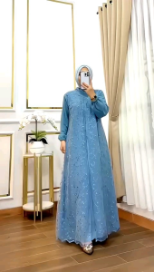 Nuriel Shop - Gamis Lidya - Baju Gamis Wanita Model Terbaru Bahan Ceruty Mix Tille - Nura Collection Official - Gamis Lebaran/Pesta