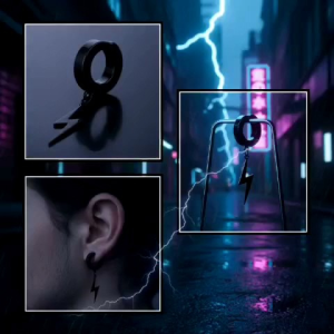 Anting Fashion Trendy Model Jepit Magnet Tanpa Tindik Desain Kilat Petir Black and White (Harga per 1pcs)