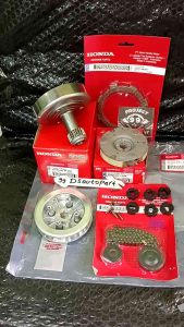 Paket Kopling 6item Lonceng set kampas ganda assy KFM Honda Supra fit new legenda Revo lama (Rumah Kaki 4 kopling assy+Plat Kopling+Rantai Keteng+Karet Kopling)