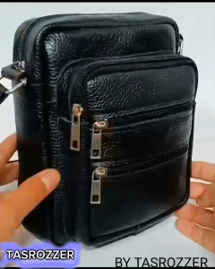 Tas selempang pria kulit sapi model banyak saku polos