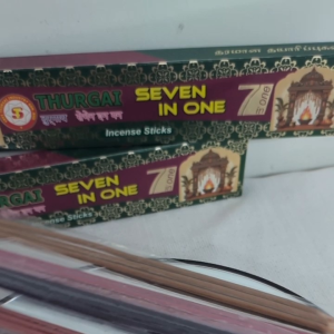 Sree Thurgai Seven in One Incense Sticks - 7 Fragrances - 21 sticks - Green packaging with temple illustration - Suitable for home and spiritual use.