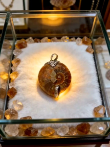 pendant fossil with 925s+free Black" obsidian hulu" (gourd ")