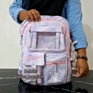 Tas Ransel Backpack Anak Sekolah SD Perempuan Princess Gratis Gantungan Kunci Model Kulkas