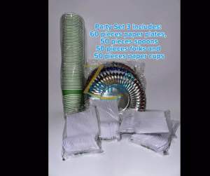 Disposable Party Set #3 (60pcs 9" paper plate 50pcs spoon 50pcs fork 50pcs paper cup)