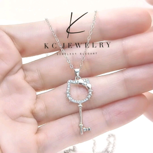 KC Jewelry S925 Silver - White Gold Plated Diamond Kitty Key Pendant