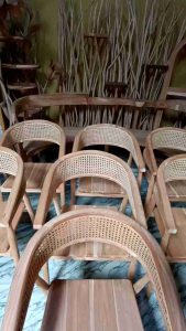 Kursi Makan Teras Cafe Hotel Resto Maya Sandaran Rotan Jati