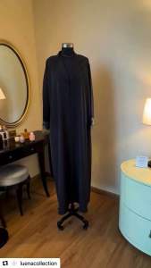 Luxury Abaya Deep Dark Grey with Cool Undertone - Direct from Dubai to Singapore - Hand-embellished Silver Beadwork & Crystal Fringe - Sophisticated Modern Design