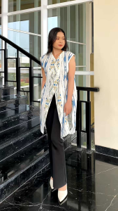 long cardi batik atasan wanita modern outer panjang tanpan lengan