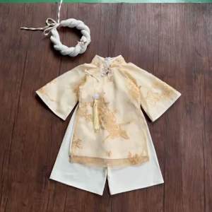 (4-28kg) Áo Dài Cách Tân Khổng Tước Vàng NHÍM XÙ KIDS Cho Bé Gái 6 Tháng - 8 Tuổi AD161