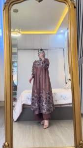 NEW SET LONG BUNGA DESHA SETELAN TUNIK WANITA TERLARIS SET OOTD MUSLIMAH