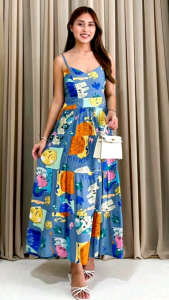Small to Large • Alena Sweetheart Neck Printed Maxi Dress