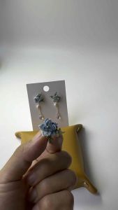 Handmade Dual-purpose earrings Stud & Dropping EarringMicro Crochet Blue Flower Earrings Floral Earring  Earring for Womens day giftBirthdays Day Gift for her