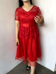 Ukuran M L XL XXL Dress Velvet Natal & Kondangan Dress Satin Mix Brokat Tile Mewah Gaun Pesta Elegant Fashion Pakaian Wanita Beribadah