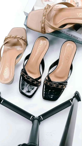 sandal heels wanita hak tahu 5 Cm aksesoris rantai