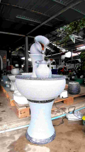 น้ำล้นดินเผล สีเทาลายหิน น้ำผู้ด้านบน ชุด (แถมปั๊มน้ำ) วัสดุเติมดินเผล