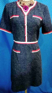 DRESS LENGAN PENDEK TWEED NAVY(PLASTIC ISLAND) 149