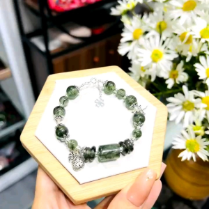 Q715 Lắc Bạc Thạch Anh Tóc Xanh mix lu thống ngũ điếu Tóc Xanh ORD VIP Mộc và Hoả - Phong Thuỷ TUDO