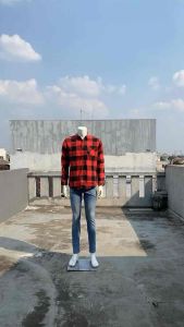 Vanfive Kemeja Pria Flanel Panjang Merah 1918