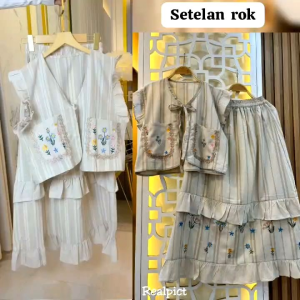 Setelan Rok Linen Premium Wanita Terbaru: Desain Elegan & Mix Bordir Bunga