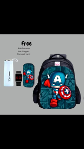 Tas Ransel Anak Laki-Laki Superhero Free Botol Minum Kaca Jam Tangan LED