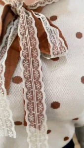 ECLAIRE 003 Blouse Knit Rajut Ribbon Pita Bow Polkadot Dots Korea Kasual Casual Import 1077