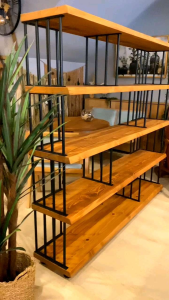 ชั้นวางของไม้จริง ไม้หนา โครงเหล็ก