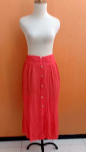 rok midi maxi skirt orange S M L XL cewek pinggang karet cute santai cincle