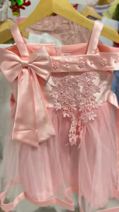 Dress anak baby pink cantik motif pita gaun pesta