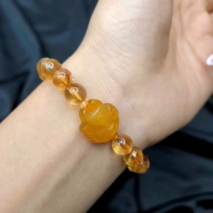 Q955 Vòng Thạch Anh Vàng 8li Mix Hồ Ly Cẩm Thạch Vàng Myamarr Thổ và Kim - Phong Thuỷ TUDO P